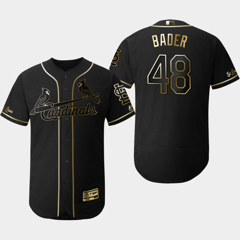 Custom Cardinals 48 Harrison Bader Black Gold Flexbase Jersey