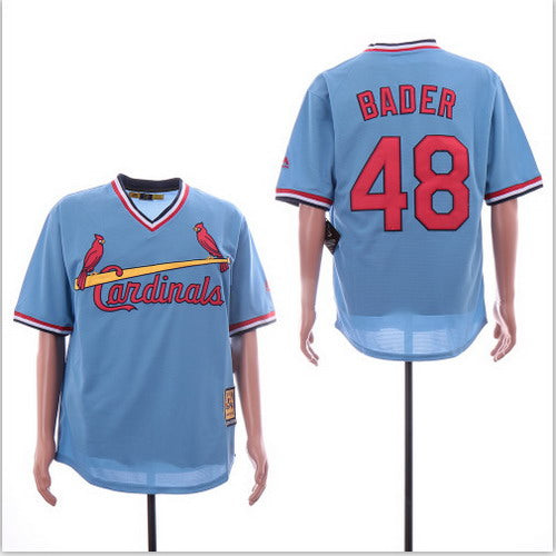 Custom Cardinals 48 Harrison Bader Light Blue Throwback Cool Base Jersey