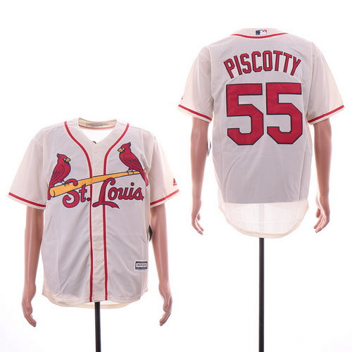 Custom Cardinals 55 Stephen Piscotty Cream Cool Base Jersey
