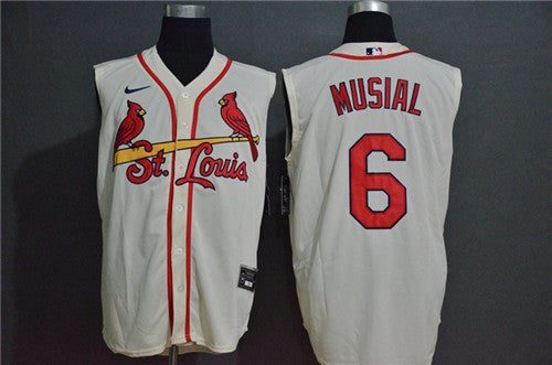 Custom Cardinals 6 Stan Musial Cream Cool Base Sleeveless Jersey