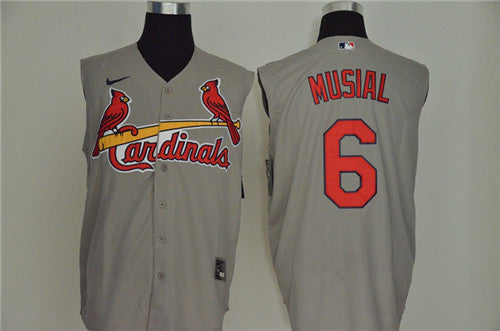 Custom Cardinals 6 Stan Musial Gray Cool Base Sleeveless Jersey