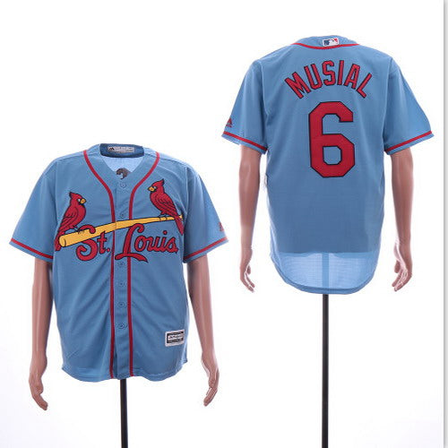Custom Cardinals 6 Stan Musial Light Blue Cool Base Jersey