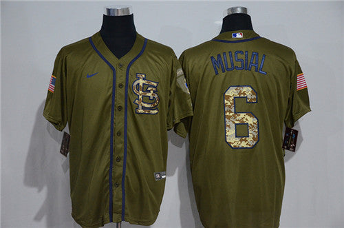 Custom Cardinals 6 Stan Musial Olive 2020 Cool Base Jersey