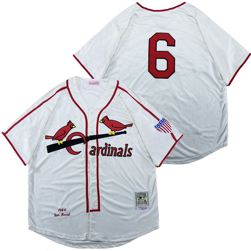 Custom Cardinals 6 Stan Musial White 1944 Throwback Jersey