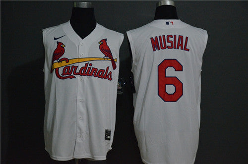 Custom Cardinals 6 Stan Musial White Cool Base Sleeveless Jersey