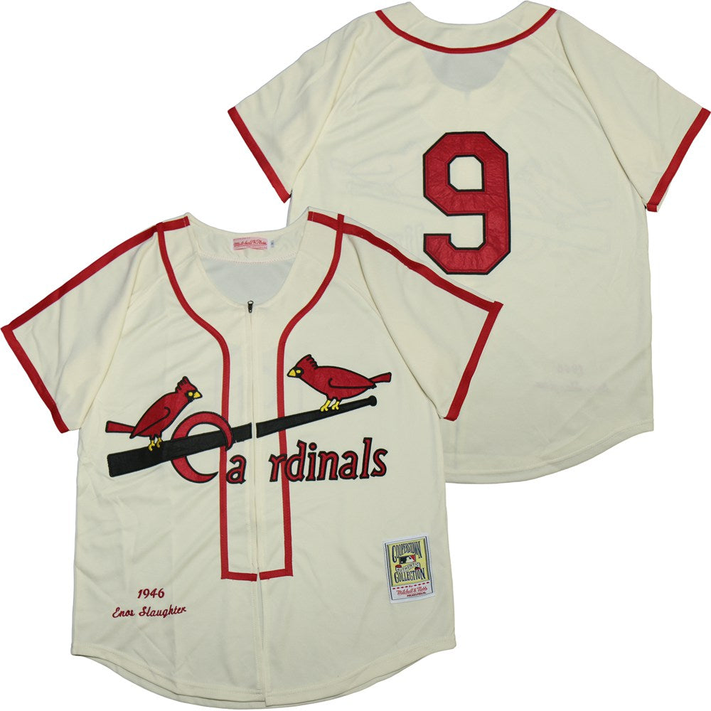 Custom Cardinals 9 Enos Slaughter Cream 1946 Cooperstown Collection Jersey