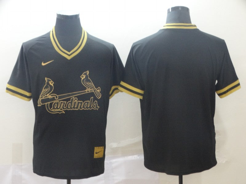 Custom Cardinals Blank Black Gold Cooperstown Collection Legend V Neck Jersey