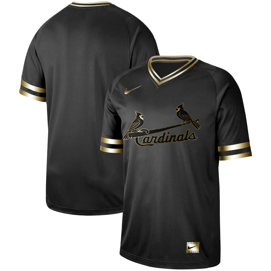 Custom Cardinals Blank Black Gold Cooperstown Collection Legend V Neck Jersey