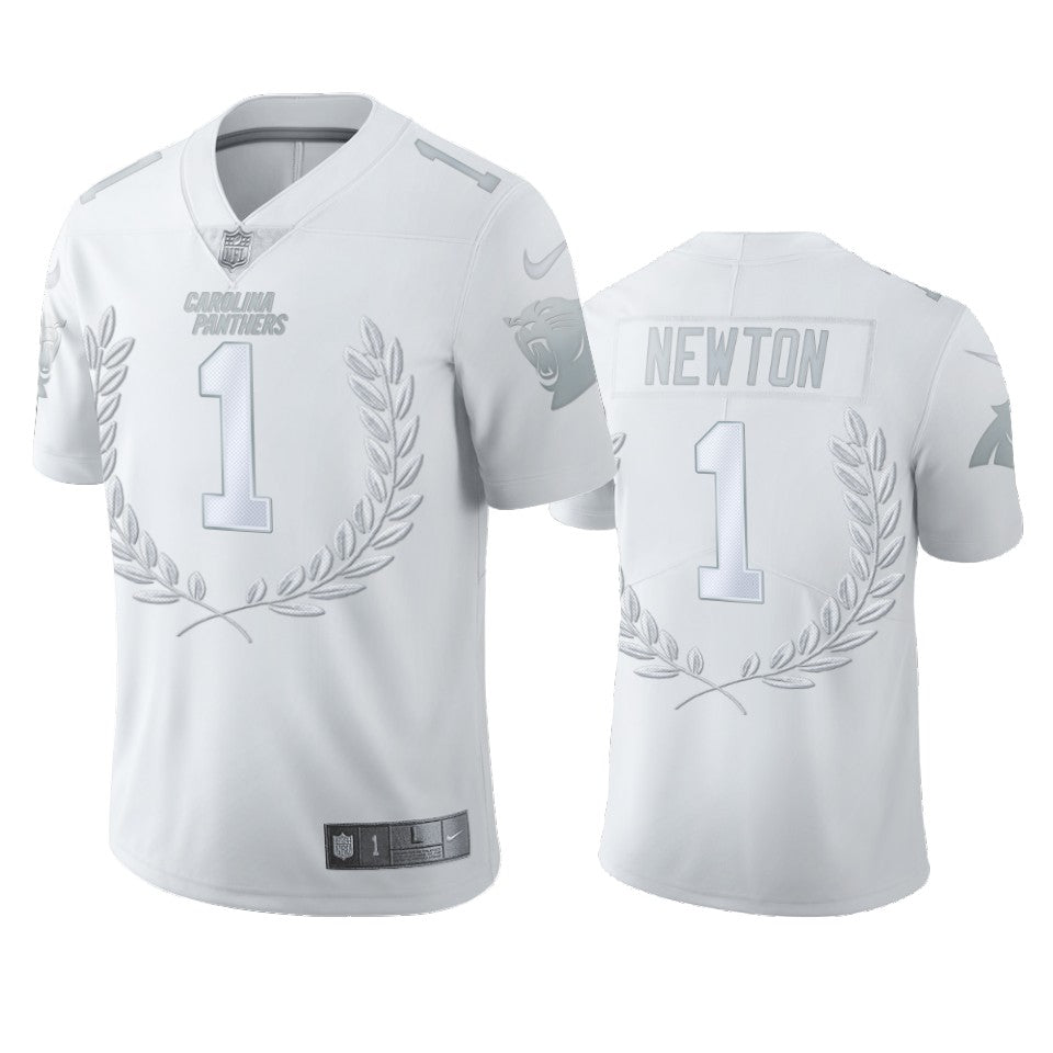 Custom Carolina Panthers #1 Cam Newton Men”s Platinum NFL MVP Limited Edition Jersey