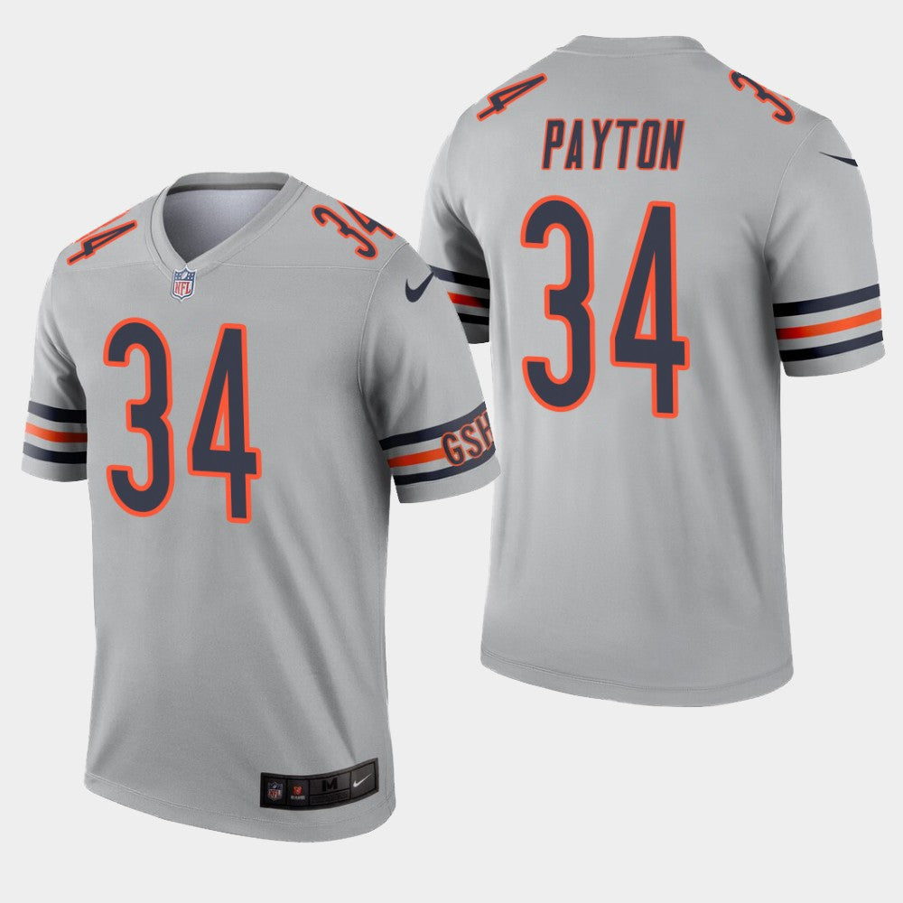 Custom Chicago Bears #34 Walter Payton Inverted Legend Silver Jersey