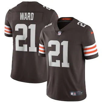 Custom Cleveland Browns #21 Denzel Ward Men’s Brown 2020 Vapor Limited Jersey