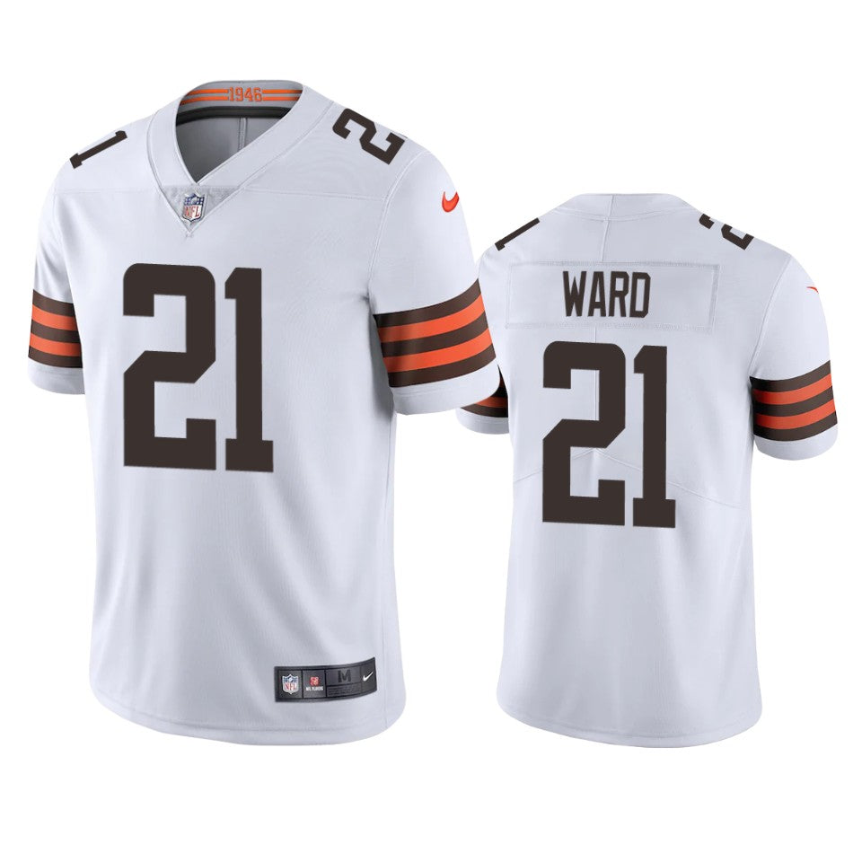 Custom Cleveland Browns #21 Denzel Ward Men’s White 2020 Vapor Limited Jersey