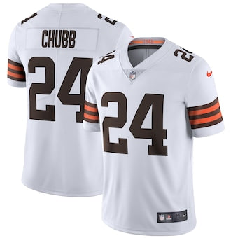 Custom Cleveland Browns #24 Nick Chubb Men’s White 2020 Vapor Limited Jersey