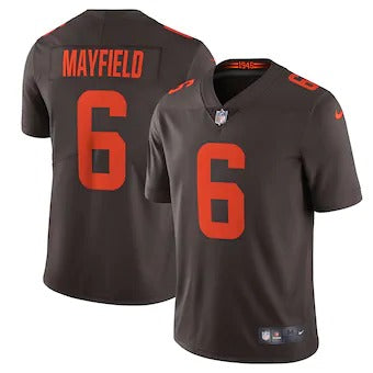 Custom Cleveland Browns #6 Baker Mayfield Men’s Brown Alternate 2020 Vapor Limited Jersey