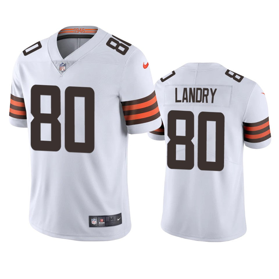 Custom Cleveland Browns #80 Jarvis Landry Men’s White 2020 Vapor Limited Jersey