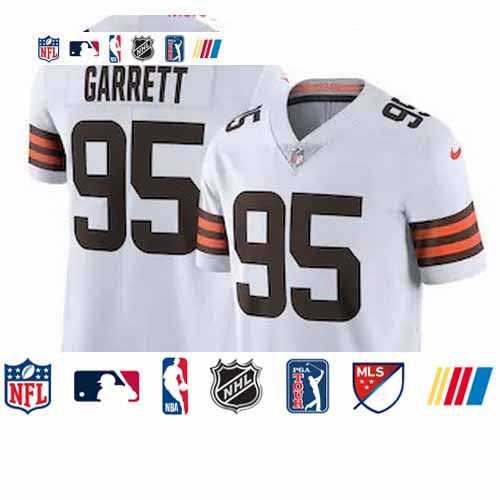 Custom Cleveland Browns #95 Myles Garrett Men’s White 2020 Vapor Limited Jersey