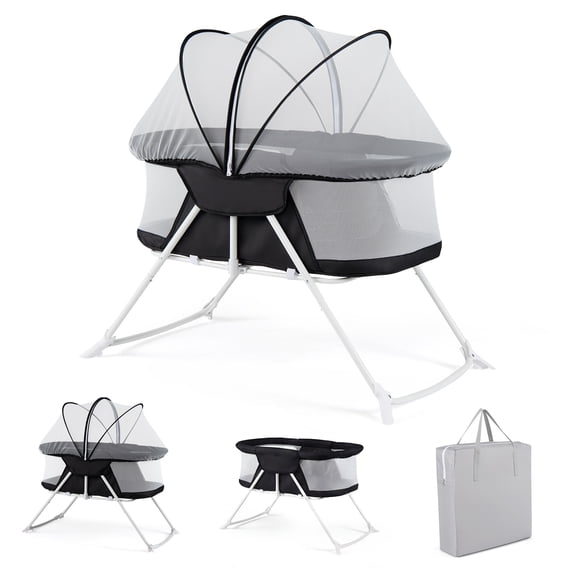 Costway 2 in 1 Baby Bassinet with Rocking Motion with Breathable Mesh Black