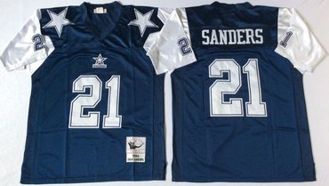 Custom Cowboys 21 Deion Sanders Blue Throwback Jersey