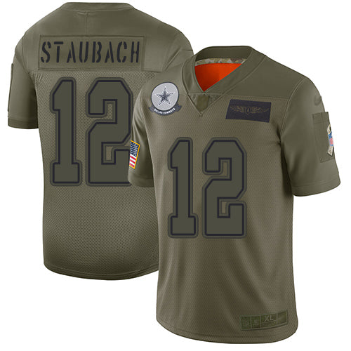Custom Cowboys #12 Roger Staubach Camo Men’s Stitched Football Limited 2019 Salute To Service Jersey