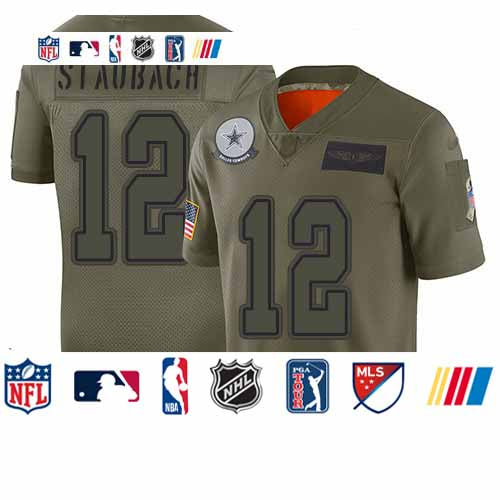 Custom Cowboys #12 Roger Staubach Camo Youth Stitched Football Limited 2019 Salute to Service Jersey
