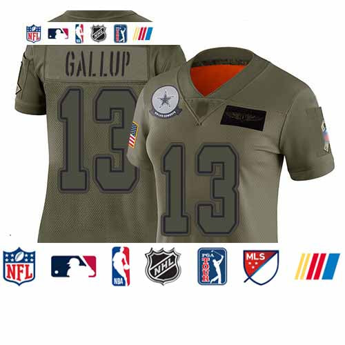 Custom Cowboys #13 Michael Gallup Camo Women’s Stitched Football Limited 2019 Salute to Service Jersey