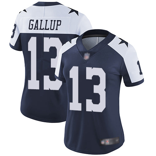 Custom Cowboys #13 Michael Gallup Navy Blue Thanksgiving Women’s Stitched Football Vapor Untouchable Limited Throwback Jersey