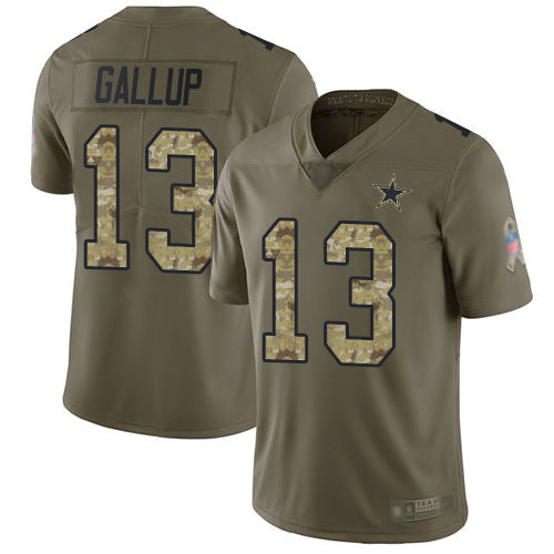 Custom Cowboys #13 Michael Gallup Olive Camo Men’s Stitched Football Limited 2017 Salute To Service Jersey