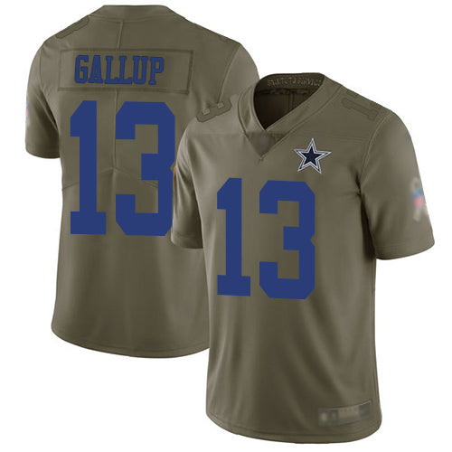 Custom Cowboys #13 Michael Gallup Olive Men’s Stitched Football Limited 2017 Salute To Service Jersey