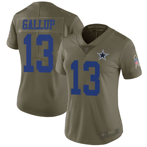 Custom Cowboys #13 Michael Gallup Olive Women’s Stitched Football Limited 2017 Salute to Service Jersey