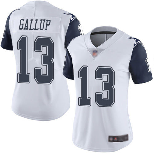 Custom Cowboys #13 Michael Gallup White Women’s Stitched Football Limited Rush Jersey