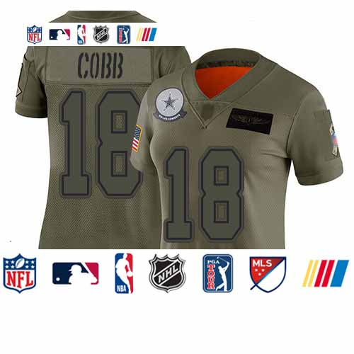Custom Cowboys #18 Randall Cobb Camo Women’s Stitched Football Limited 2019 Salute to Service Jersey
