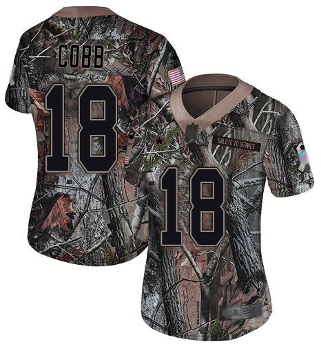Custom Cowboys #18 Randall Cobb Camo Women’s Stitched Football Limited Rush Realtree Jersey