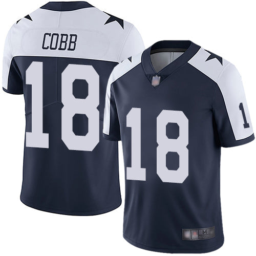 Custom Cowboys #18 Randall Cobb Navy Blue Thanksgiving Men’s Stitched Football Vapor Untouchable Limited Throwback Jersey