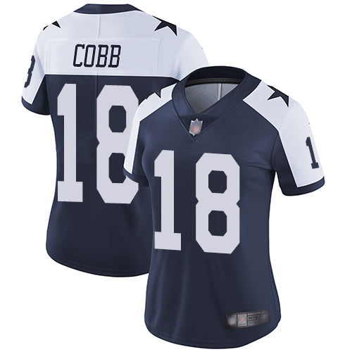 Custom Cowboys #18 Randall Cobb Navy Blue Thanksgiving Women’s Stitched Football Vapor Untouchable Limited Throwback Jersey