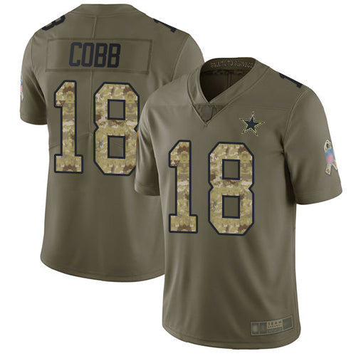 Custom Cowboys #18 Randall Cobb Olive Camo Youth Stitched Football Limited 2017 Salute to Service Jersey