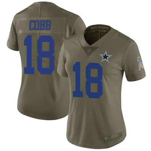 Custom Cowboys #18 Randall Cobb Olive Women’s Stitched Football Limited 2017 Salute to Service Jersey