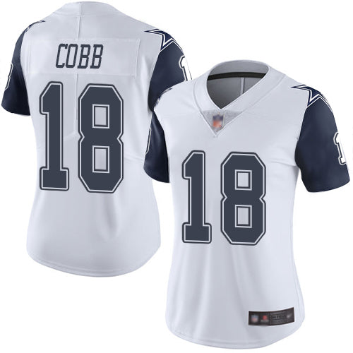 Custom Cowboys #18 Randall Cobb White Women’s Stitched Football Limited Rush Jersey
