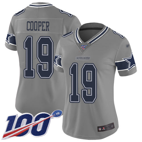 Custom Cowboys #19 Amari Cooper Gray Women’s Stitched Football Limited Inverted Legend 100th Season Jersey
