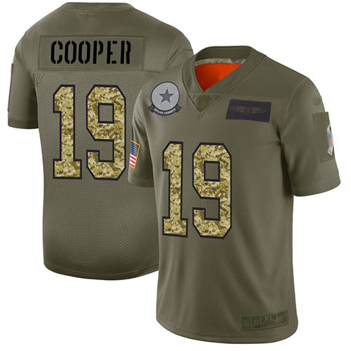 Custom Cowboys #19 Amari Cooper Olive Camo Men’s Stitched Football Limited 2019 Salute To Service Jersey