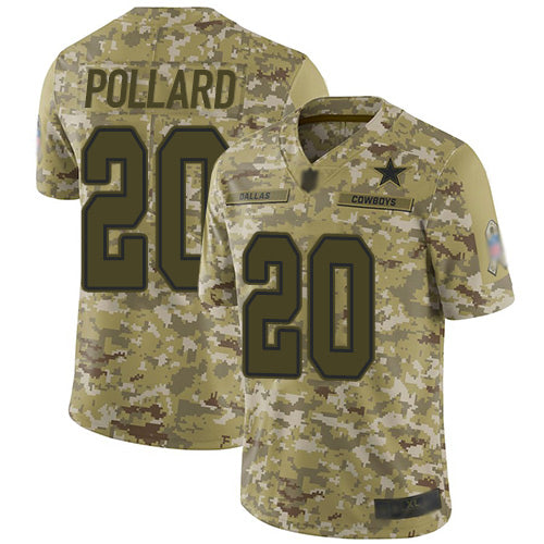 Custom Cowboys #20 Tony Pollard Camo Men’s Stitched Football Limited 2018 Salute To Service Jersey