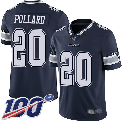 Custom Cowboys #20 Tony Pollard Navy Blue Team Color Youth Stitched Football 100th Season Vapor Limited Jersey