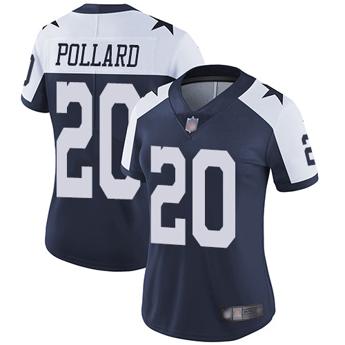 Custom Cowboys #20 Tony Pollard Navy Blue Thanksgiving Women’s Stitched Football Vapor Untouchable Limited Throwback Jersey