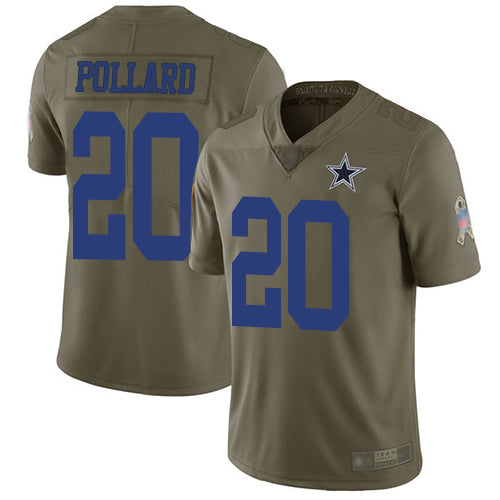 Custom Cowboys #20 Tony Pollard Olive Men’s Stitched Football Limited 2017 Salute To Service Jersey