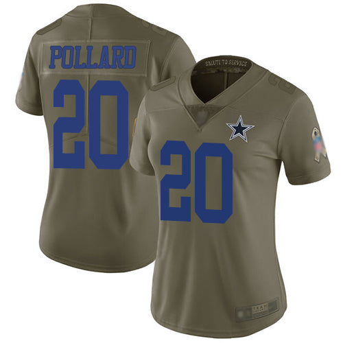 Custom Cowboys #20 Tony Pollard Olive Women’s Stitched Football Limited 2017 Salute to Service Jersey