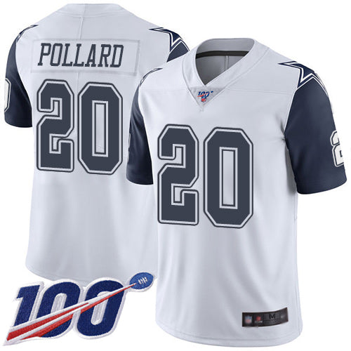 Custom Cowboys #20 Tony Pollard White Men’s Stitched Football Limited Rush 100th Season Jersey