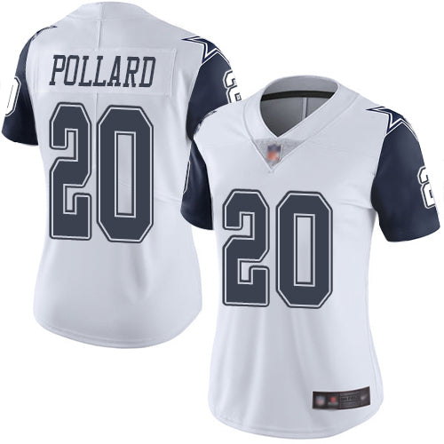 Custom Cowboys #20 Tony Pollard White Women’s Stitched Football Limited Rush Jersey