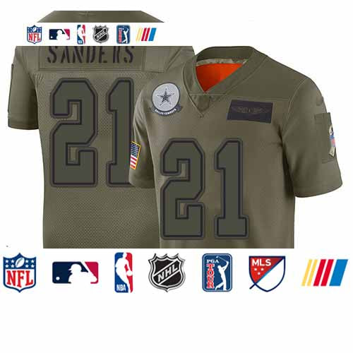 Custom Cowboys #21 Deion Sanders Camo Youth Stitched Football Limited 2019 Salute to Service Jersey