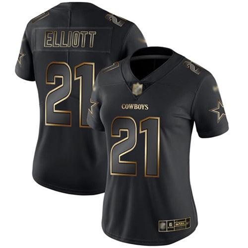 Custom Cowboys #21 Ezekiel Elliott Black Gold Women’s Stitched Football Vapor Untouchable Limited Jersey