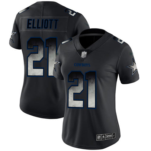 Custom Cowboys #21 Ezekiel Elliott Black Women’s Stitched Football Vapor Untouchable Limited Smoke Fashion Jersey