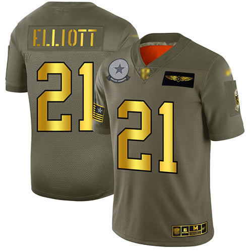 Custom Cowboys #21 Ezekiel Elliott Camo Gold Men’s Stitched Football Limited 2019 Salute To Service Jersey